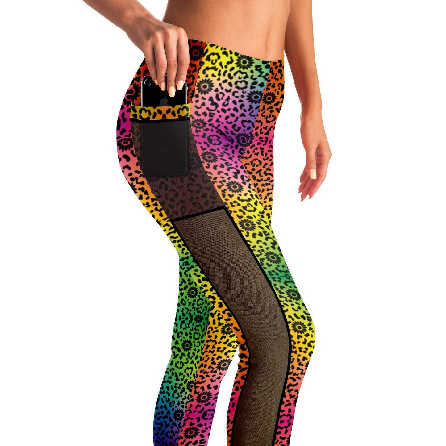 Wildflower Leopard Mesh Pocket Legging - AOP - Sunflower Cabana