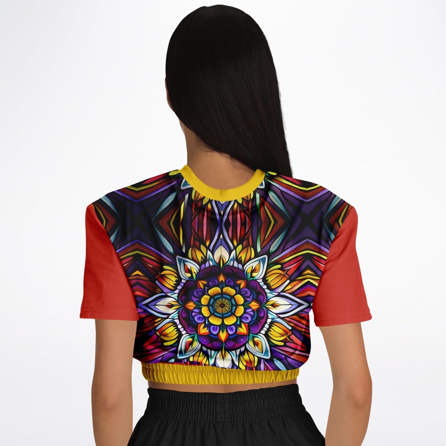 Kaleidoscope Athletic Cropped Short Sleeve Sweatshirt - AOP - Sunflower Cabana