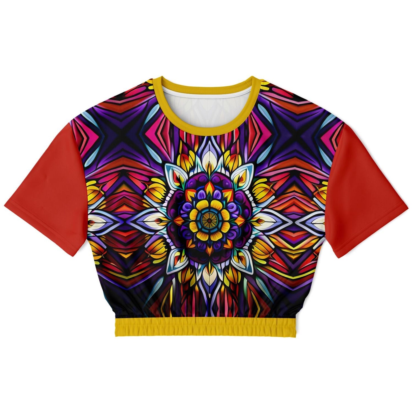 Kaleidoscope Athletic Cropped Short Sleeve Sweatshirt - AOP - Sunflower Cabana