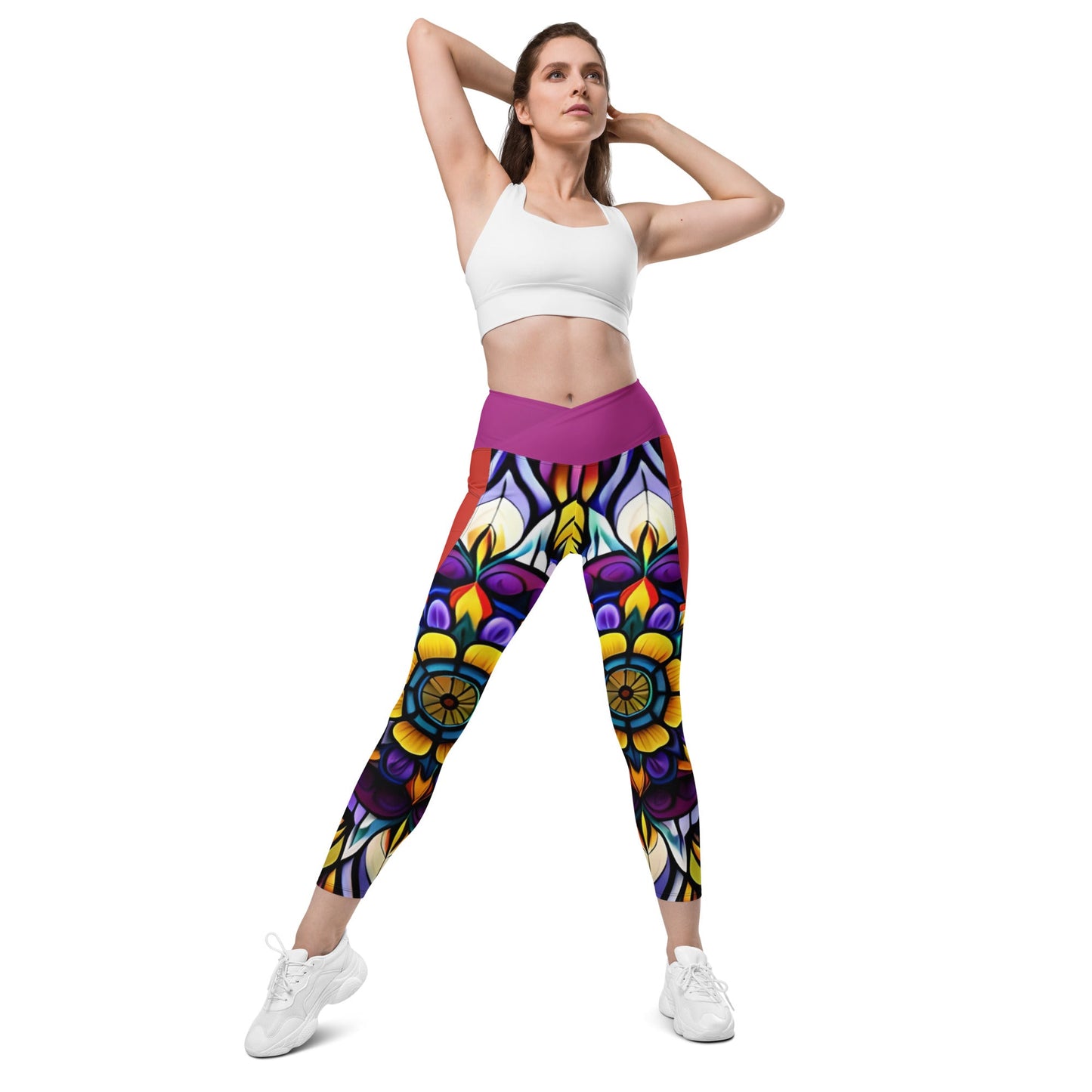 Kaleidoscope Crossover leggings with pockets - Sunflower Cabana