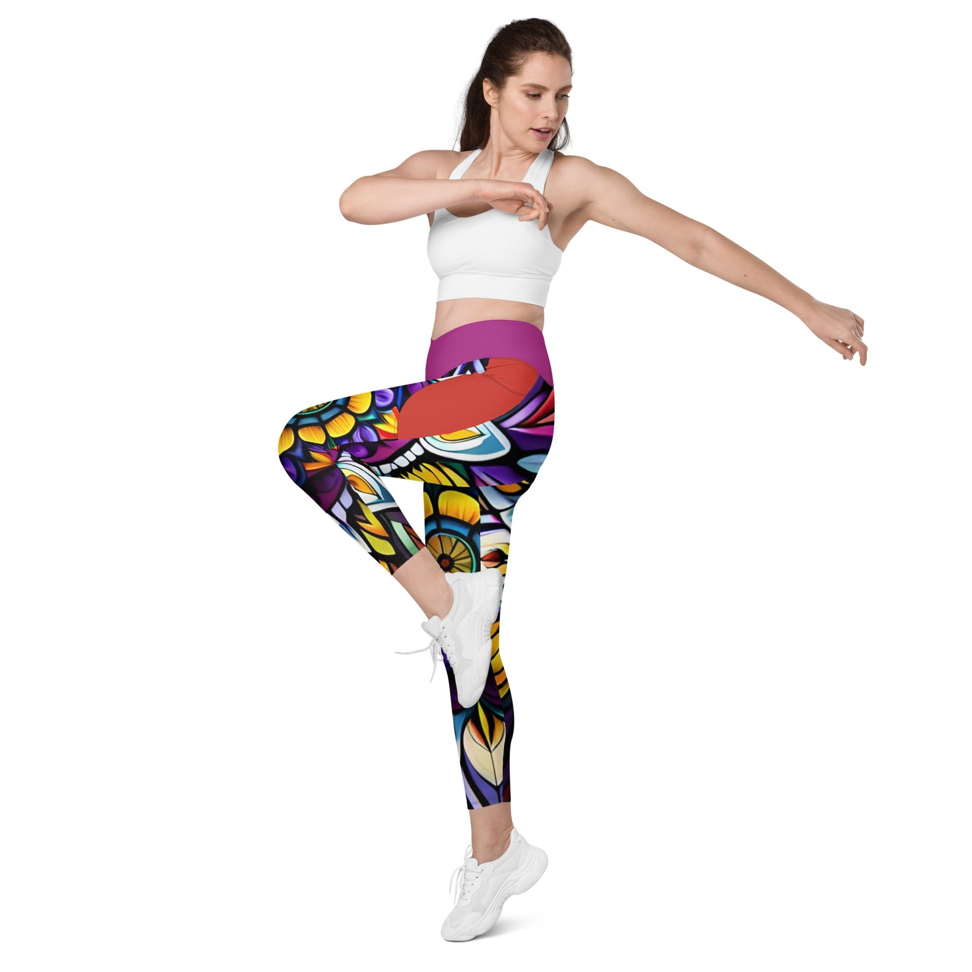 Kaleidoscope Crossover leggings with pockets - Sunflower Cabana