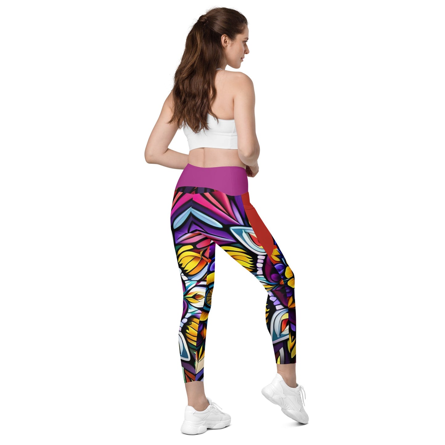 Kaleidoscope Crossover leggings with pockets - Sunflower Cabana