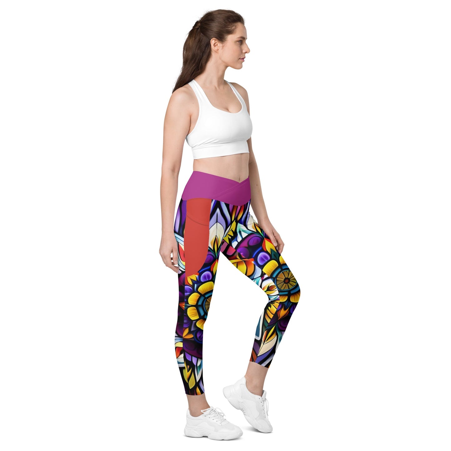 Kaleidoscope Crossover leggings with pockets - Sunflower Cabana
