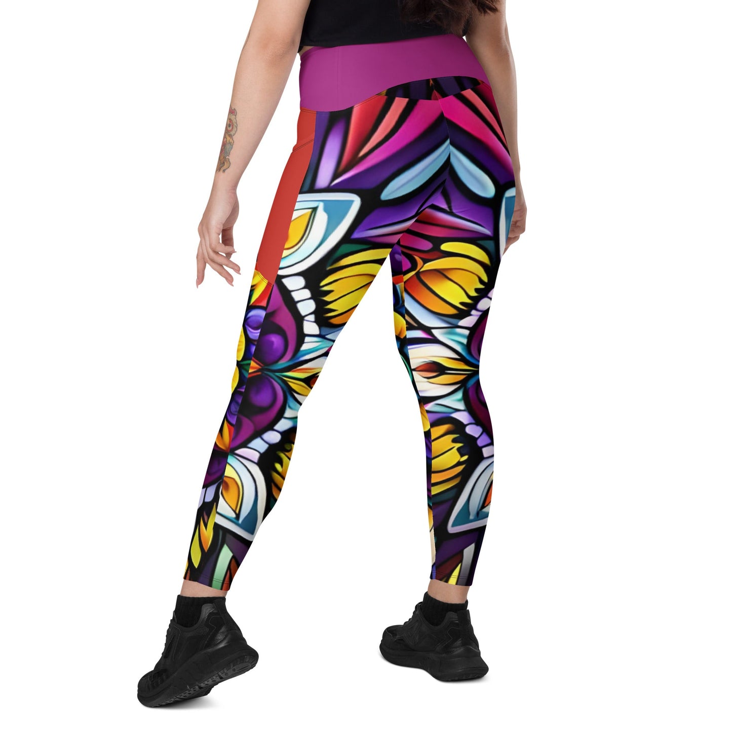 Kaleidoscope Crossover leggings with pockets - Sunflower Cabana