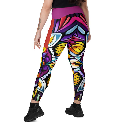 Kaleidoscope Crossover leggings with pockets - Sunflower Cabana