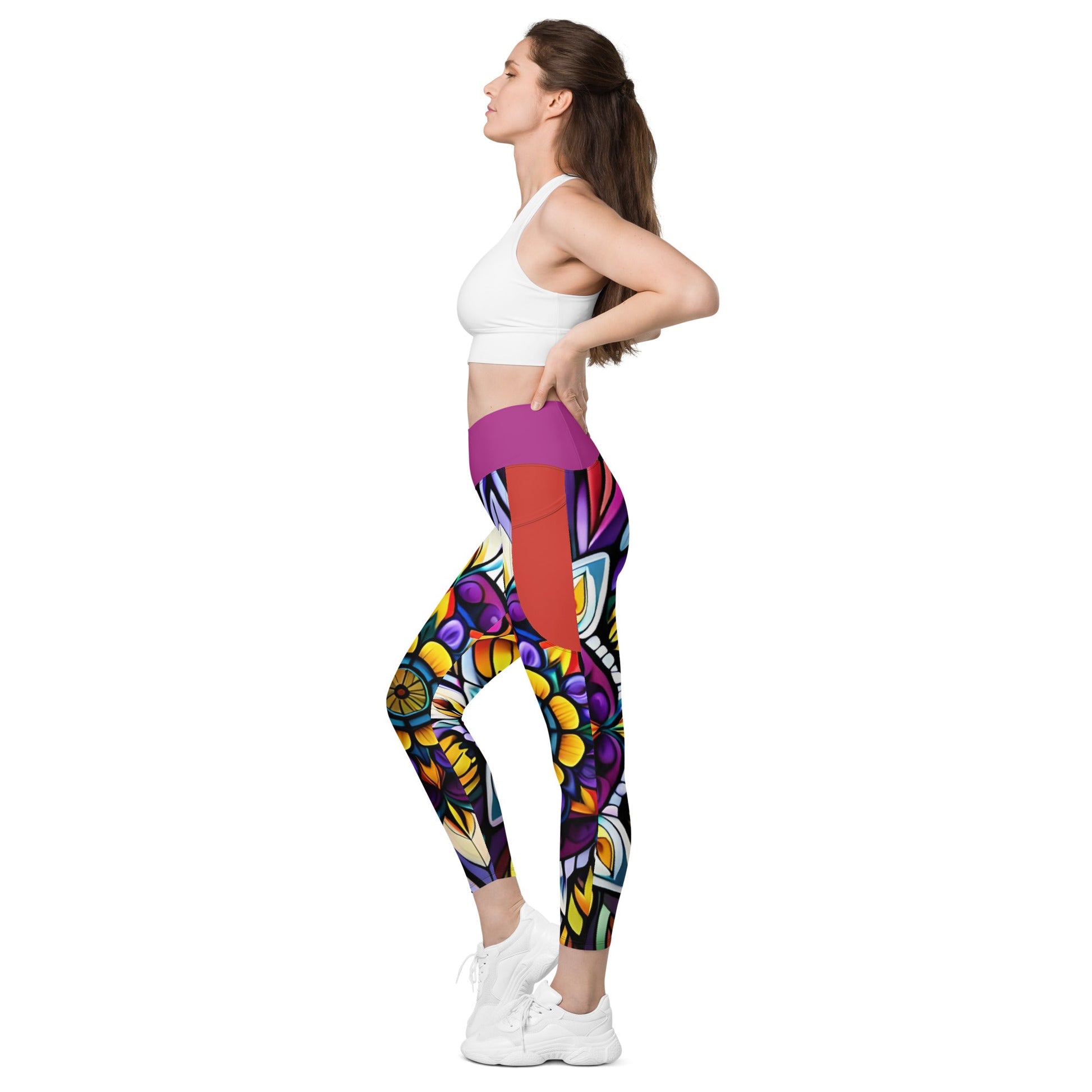 Kaleidoscope Crossover leggings with pockets - Sunflower Cabana