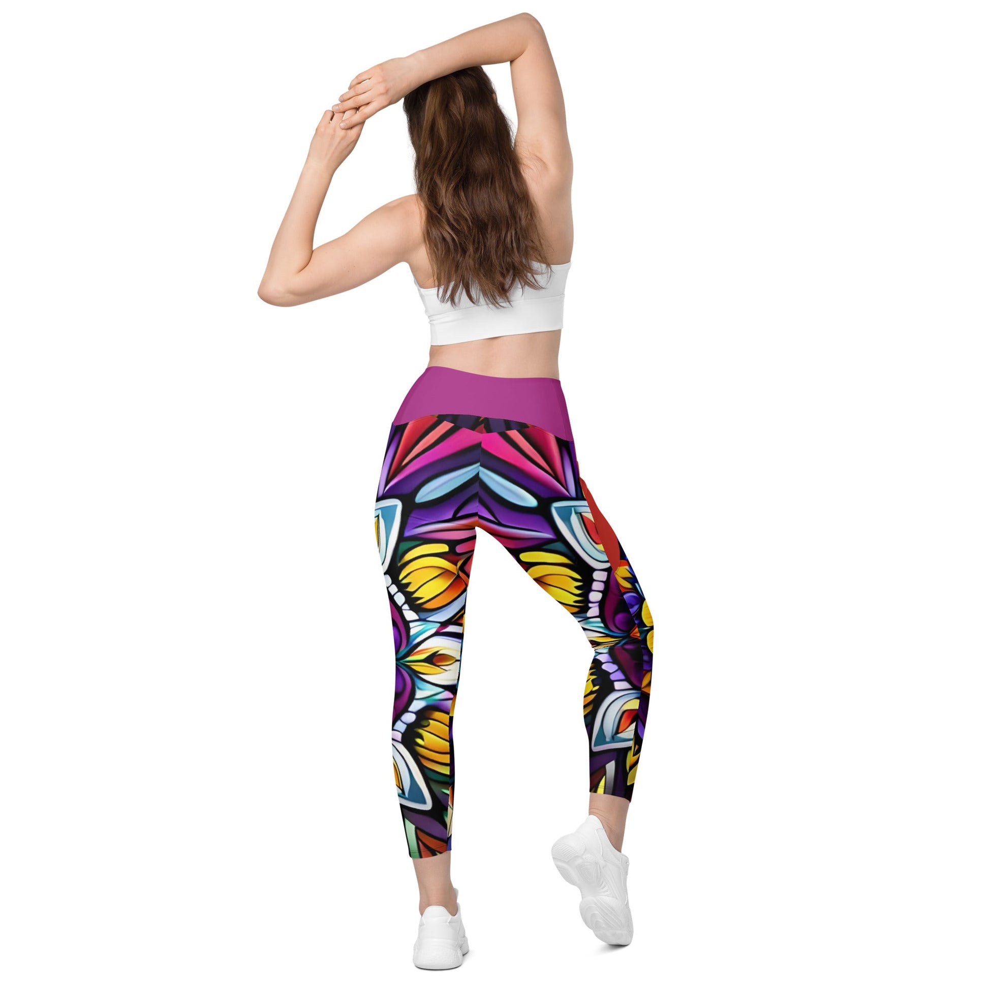 Kaleidoscope Crossover leggings with pockets - Sunflower Cabana