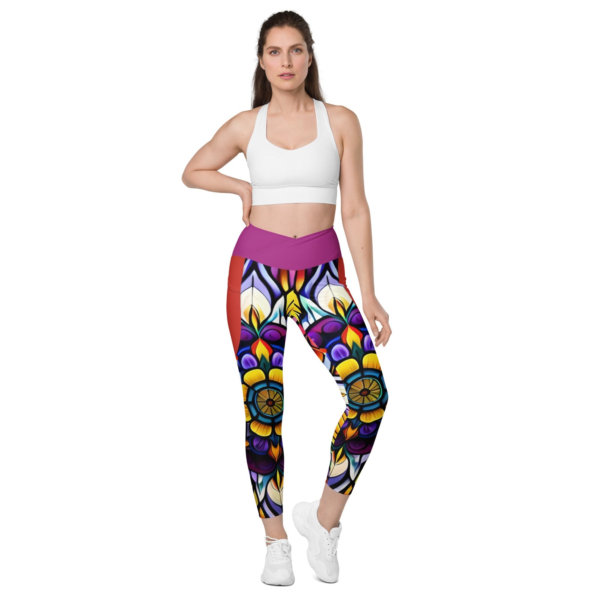 Kaleidoscope Crossover leggings with pockets - Sunflower Cabana