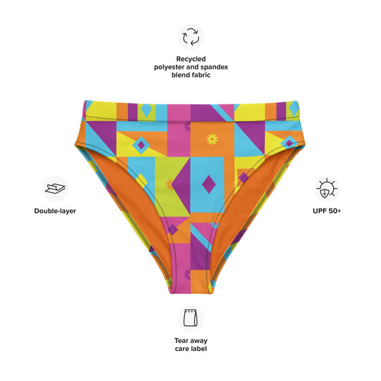 Neon Nights Recycled high-waisted bikini bottom - Sunflower Cabana