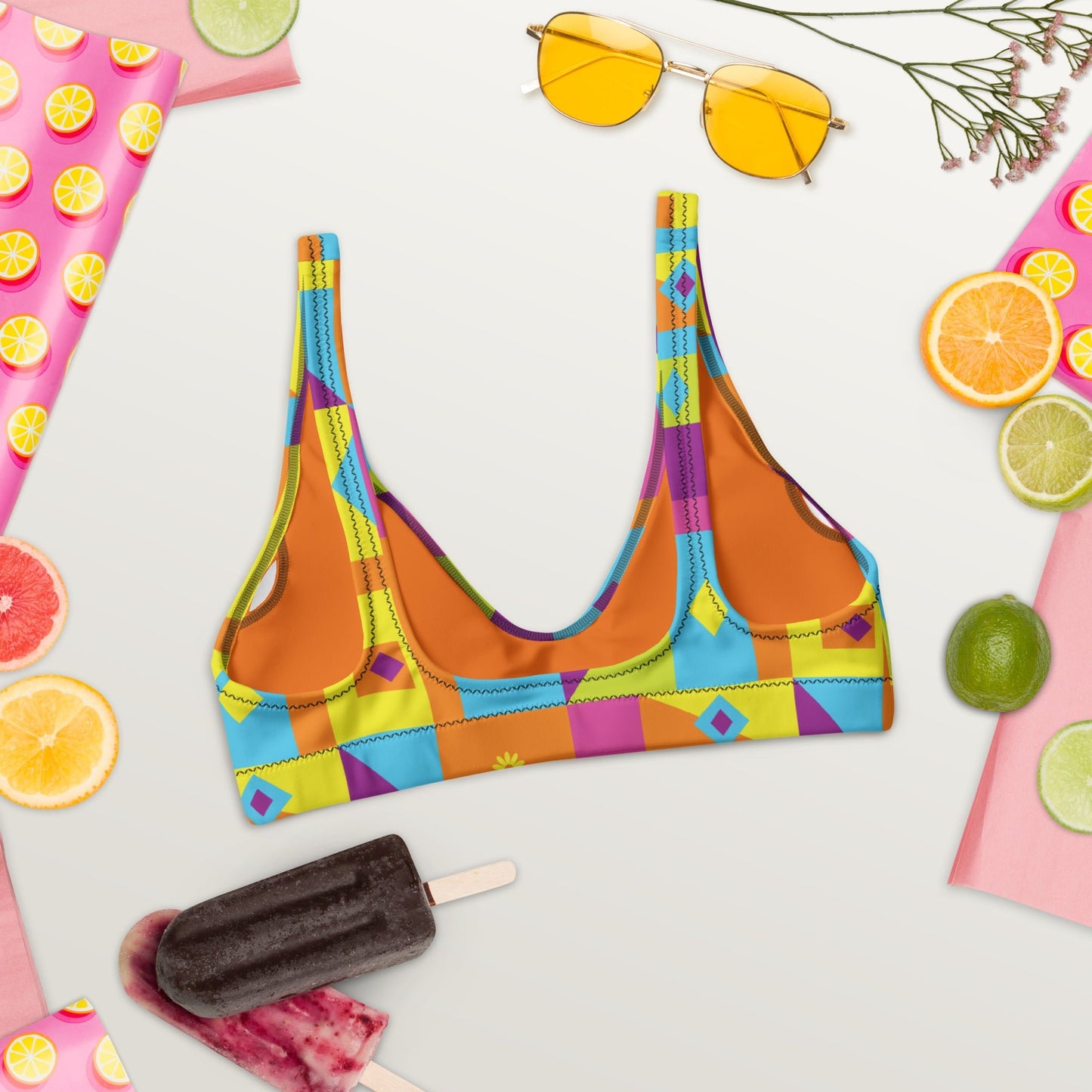 Neon Nights Recycled padded bikini top - Sunflower Cabana