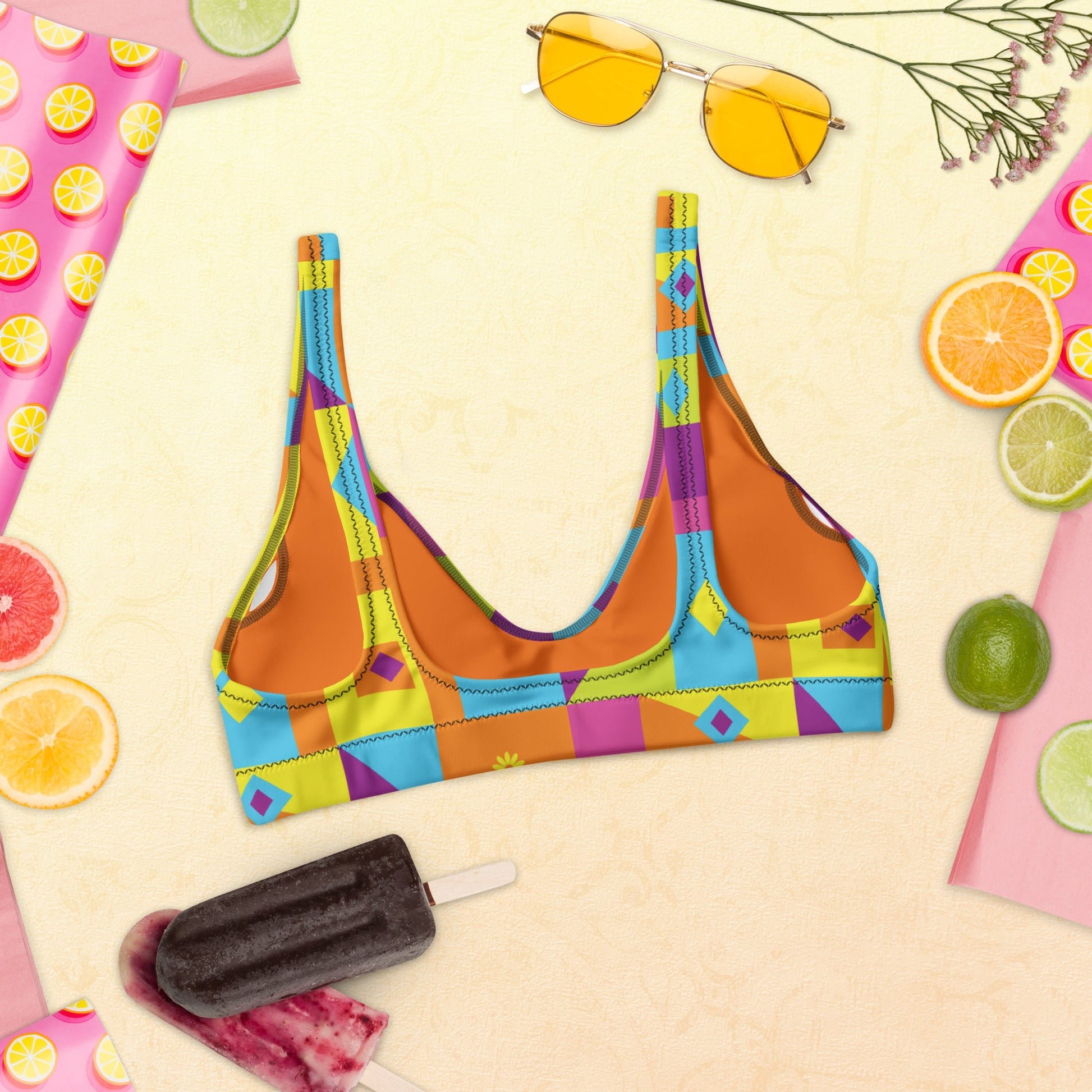 Neon Nights Recycled padded bikini top - Sunflower Cabana