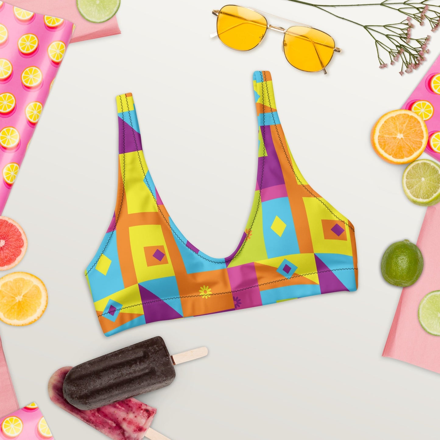 Neon Nights Recycled padded bikini top - Sunflower Cabana