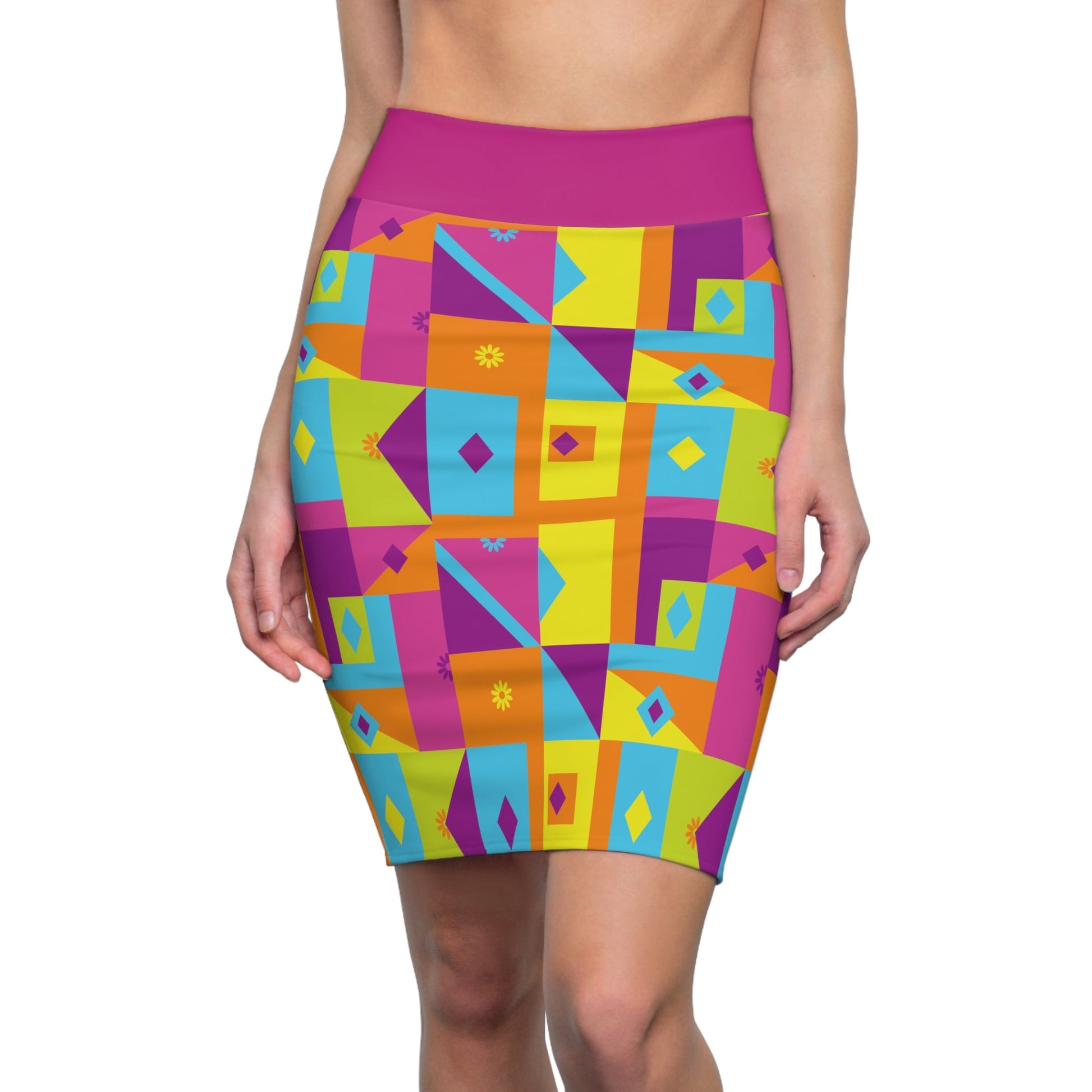 Neon Nights Women's Pencil Skirt (AOP) - Sunflower Cabana