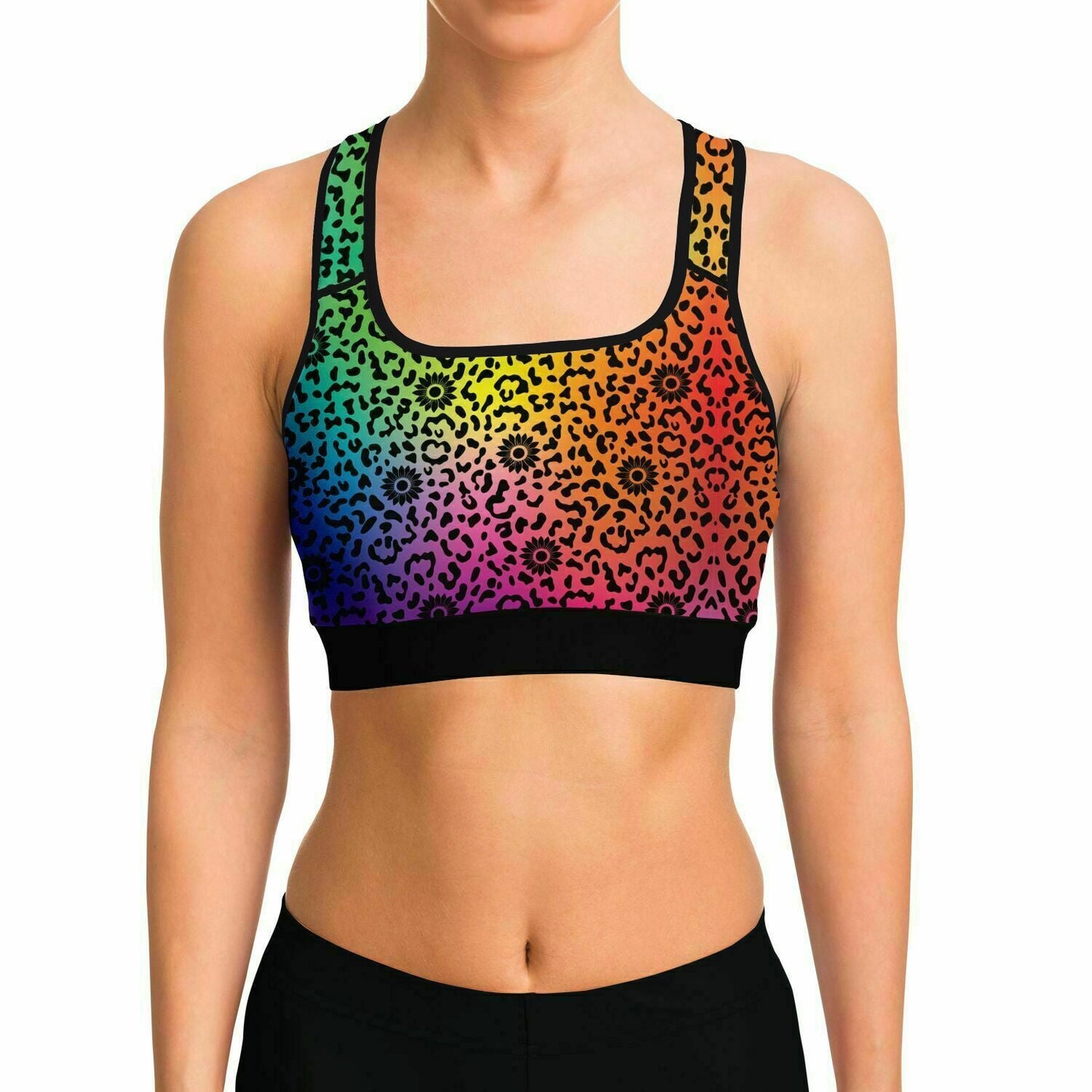 Wildflower Leopard Print Groove Sports Bra - Sunflower Cabana