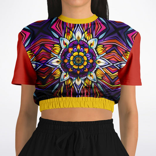 Kaleidoscope Athletic Cropped Short Sleeve Sweatshirt - AOP - Sunflower Cabana