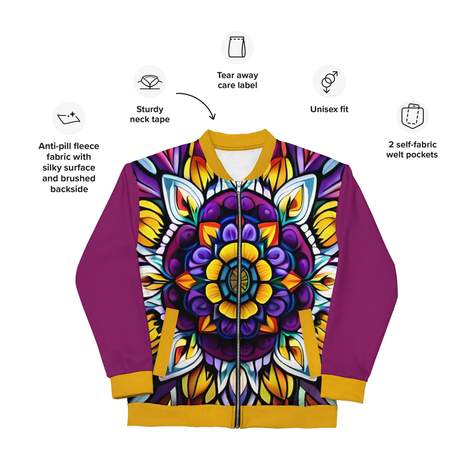 Kaleidoscope Unisex Bomber Jacket - Sunflower Cabana