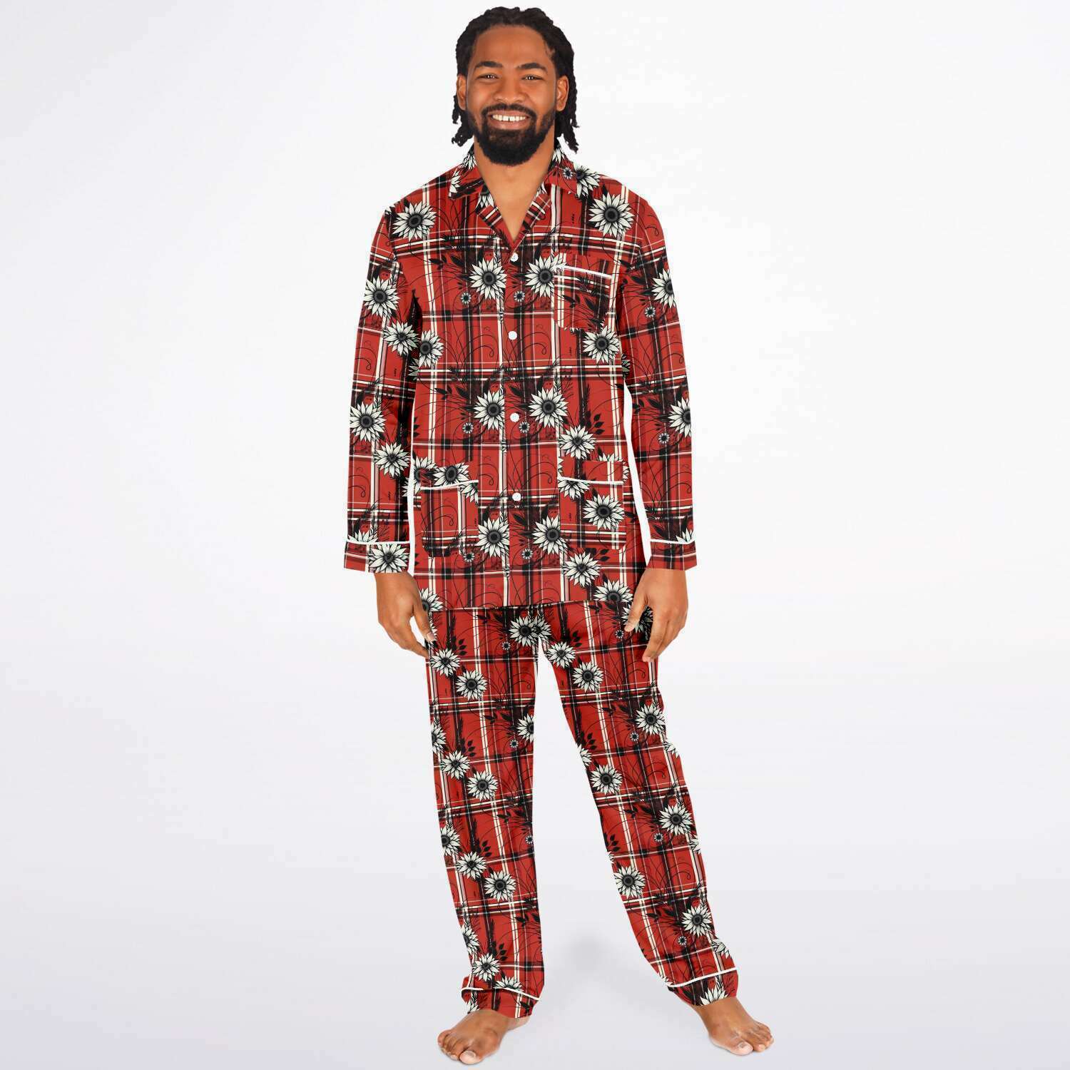 Luxury Men's Satin Pajamas - Sunflower Cabana