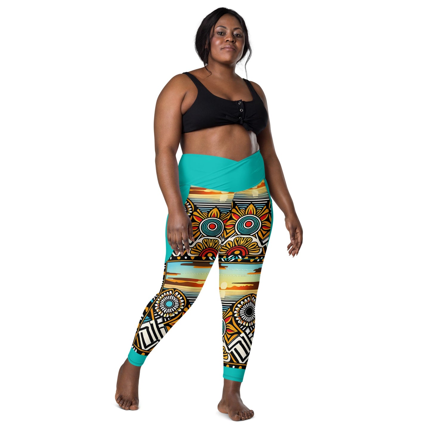 Trippie Hippie Crossover leggings with pockets - Sunflower Cabana