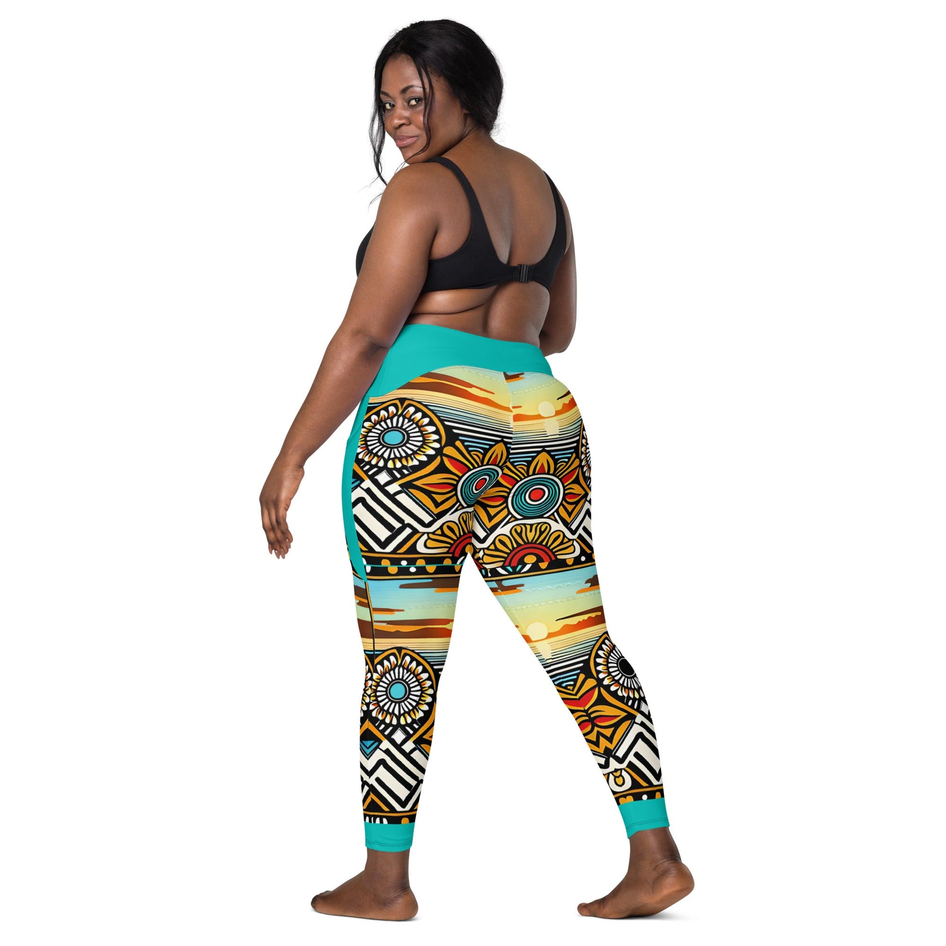 Trippie Hippie Crossover leggings with pockets - Sunflower Cabana