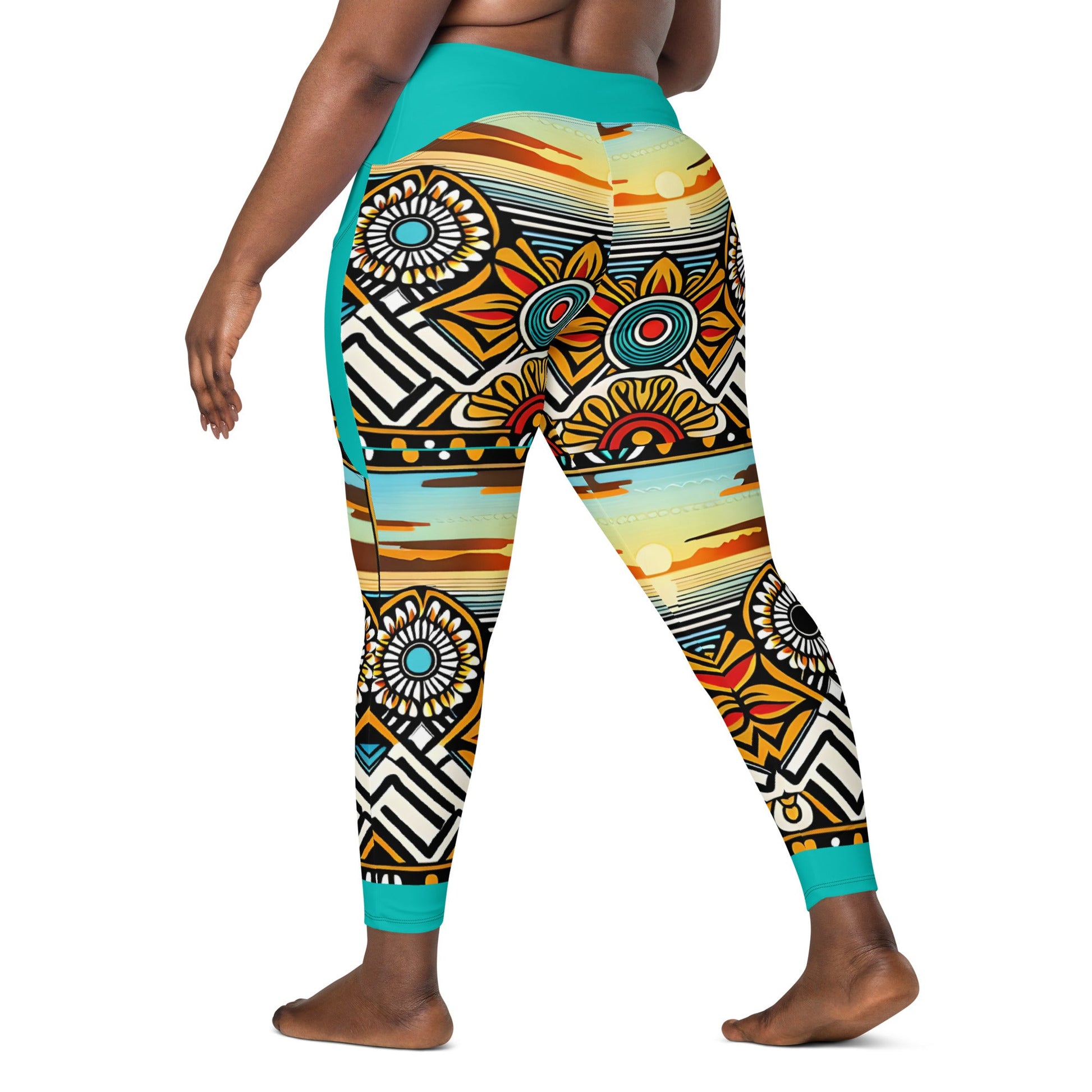 Trippie Hippie Crossover leggings with pockets - Sunflower Cabana