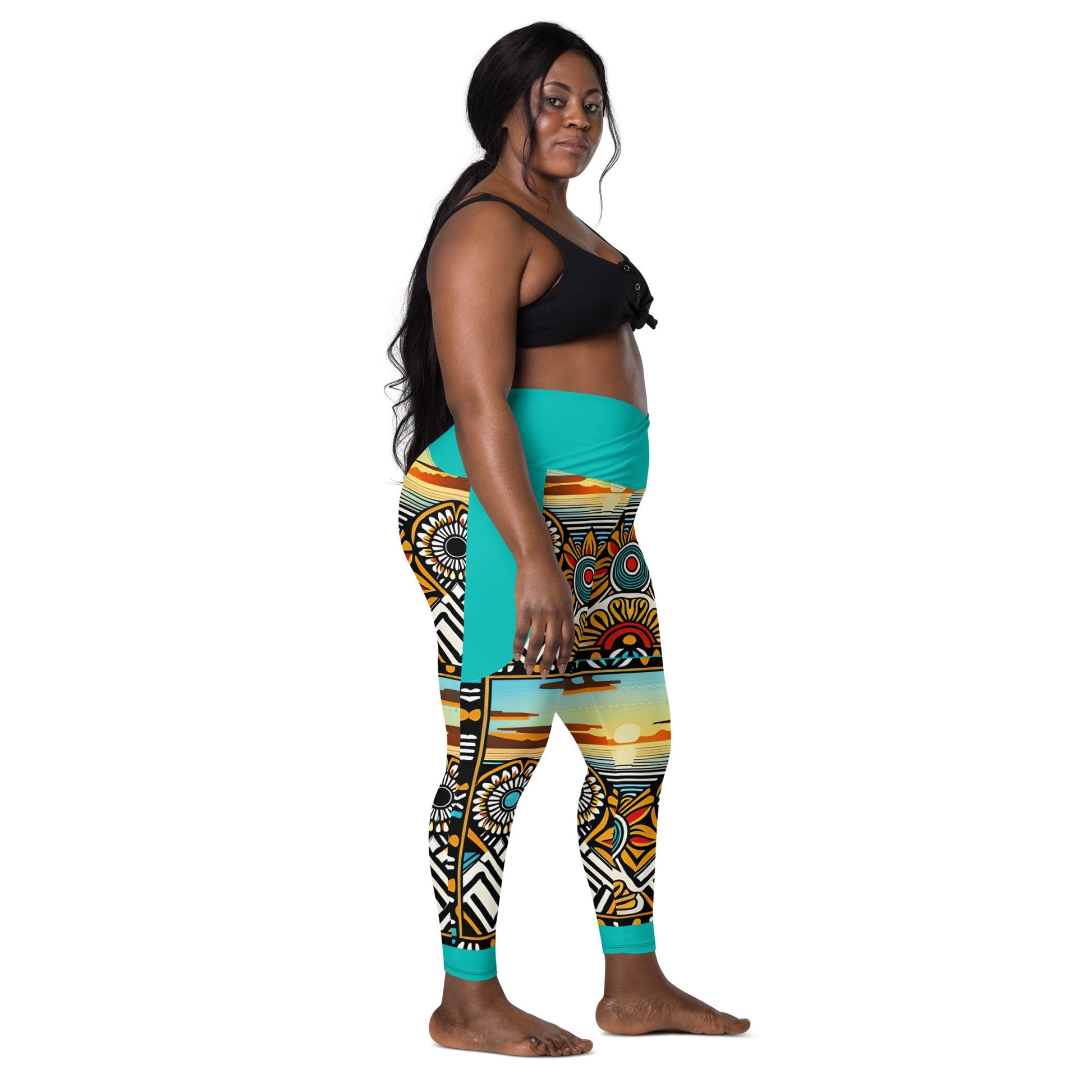 Trippie Hippie Crossover leggings with pockets - Sunflower Cabana