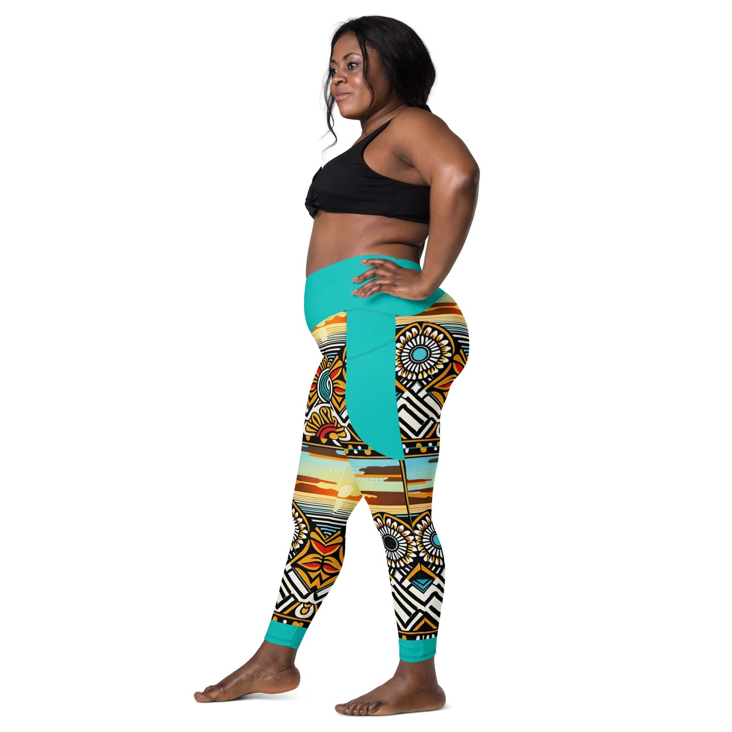 Trippie Hippie Crossover leggings with pockets - Sunflower Cabana