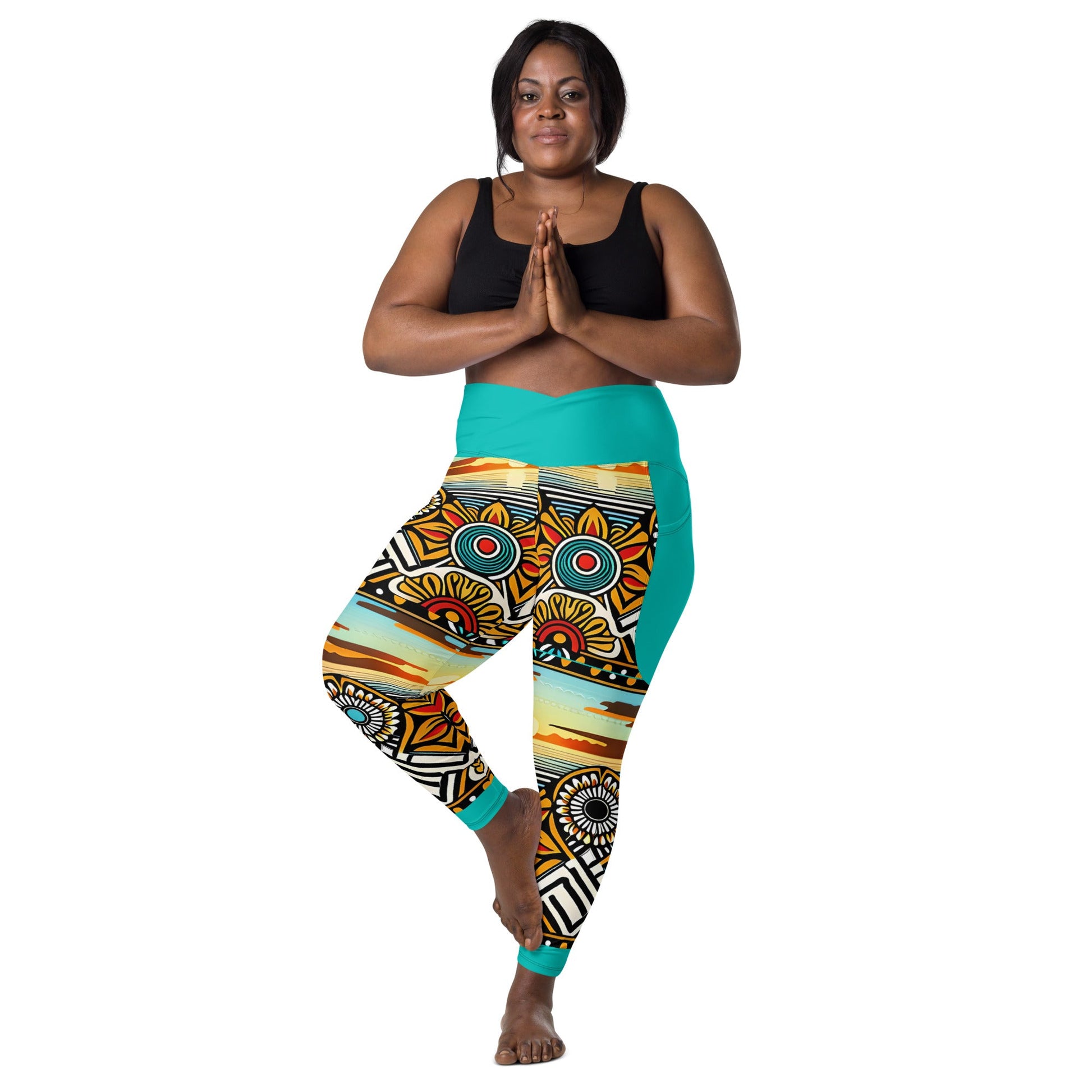 Trippie Hippie Crossover leggings with pockets - Sunflower Cabana